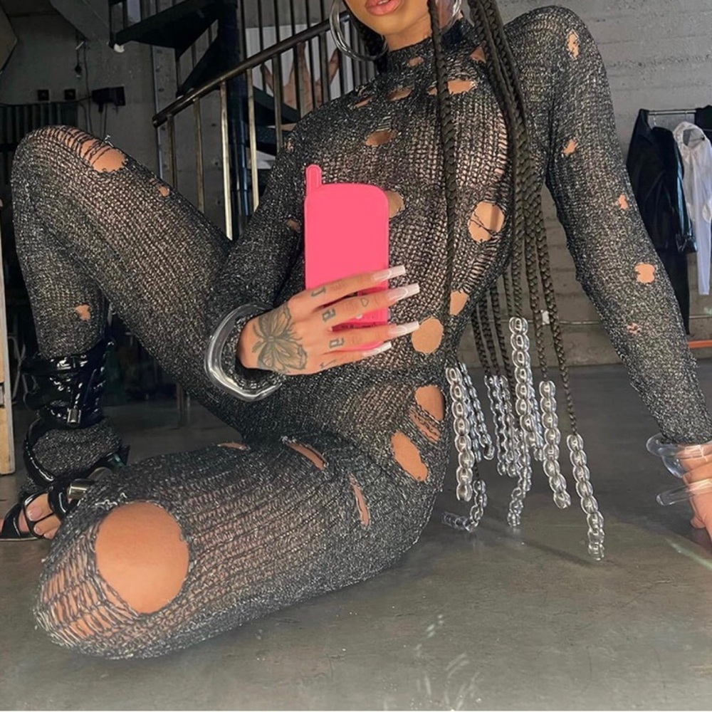 ▪️NIKDUCK Women's Sexy Hollow Out Long Sleeve Crochet Jumpsuit▪️